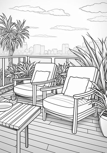 Adult pencil coloring page, outdoor furniture, minimalism style, vector illustration line, outline of abstract graffiti, black and white line drawing, coloring book page, no noise, outline art, isolated on white background, only use outline, cartoon style, coloring book, clean line art, white background,-- no color --ar 70:99 --v 5.2