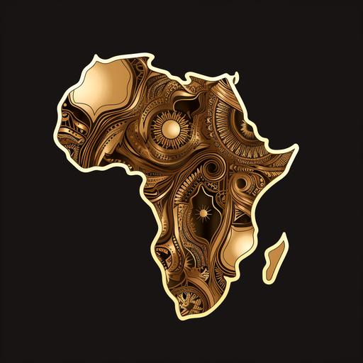Africa continent outlines with gold trimming. Tshirt vector design, transparent png and 300 dpi