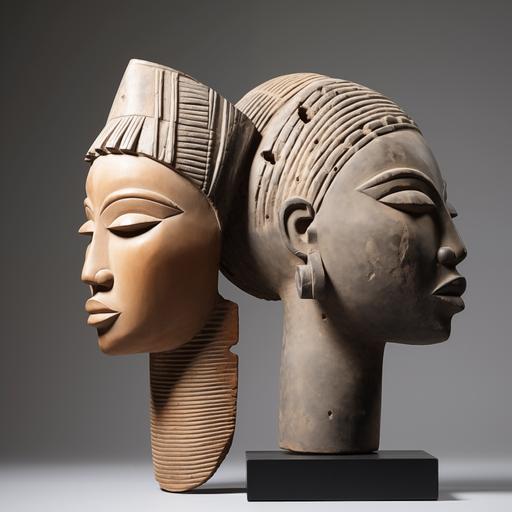 African statue face and Greek statue face::3 style of Janus --style raw