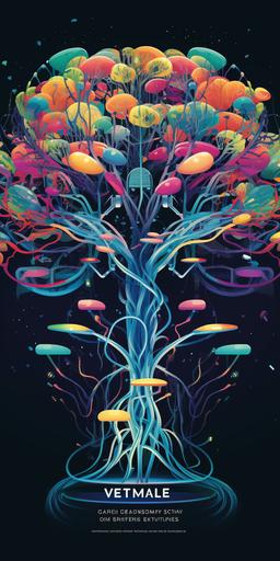 virtual reality DNA tree, multicolor, cartoon design, --v 5.2 --ar 1:2