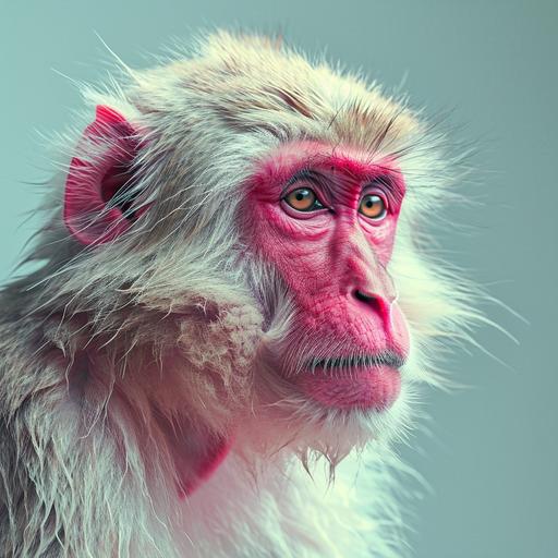 Albino Vaporwave Monkey, highly detailed portrait photograph --v 6.0