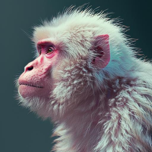 Albino Vaporwave Monkey, highly detailed portrait photograph --v 6.0