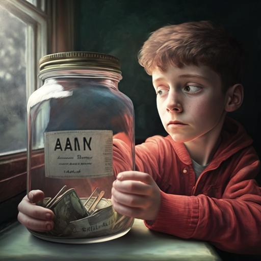 Alex saving money in a Jar