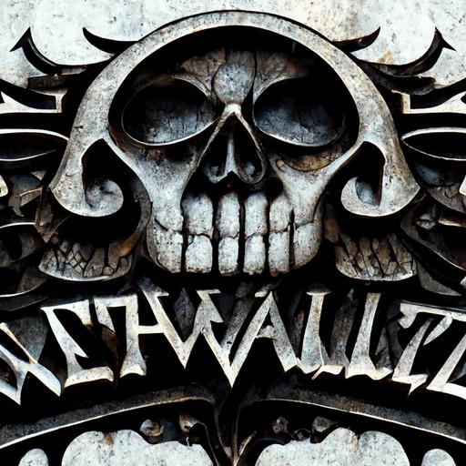deathwaltz logo, heavy metal, skull, dark, detail on letters, 8k