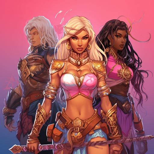 Alhambrabarbarian barbie-core muscle girls, d&d artwork