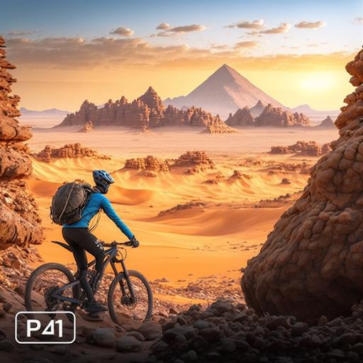 realistic high quality hdr 8k teen riding a mountain bike in egypt