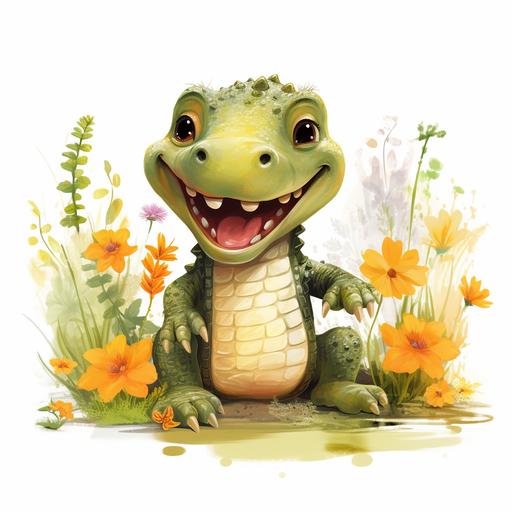Alligator Clipart Alligator & Spring Flowers PNG Commercial Use Adorable Crocodile PNG Safari Swamp Animals Clipart Illustration Print