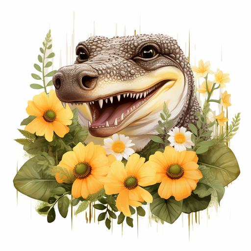 Alligator Clipart Alligator & Spring sunflowers PNG Commercial Use Adorable Crocodile PNG Safari Swamp Animals Clipart Illustration Print