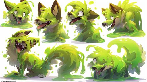 An Anthropomorphic slimy fox pup, proud poses, proud expressions, proud reactions, In the style of babycore, babypunk, cutecore, cutepunk, furry art, furaffinity, deviantart, furcore, furpunk, furrypunk, furrycore, I can't believe how gross this is, I can't believe how disgusting this is --ar 16:9 --stylize 90 --sref    --niji 6