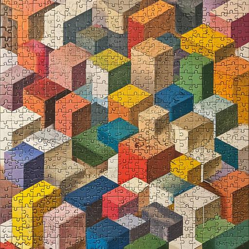 An Isometric abstract jigsaw puzzle made with a variety of colors. --v 6.0