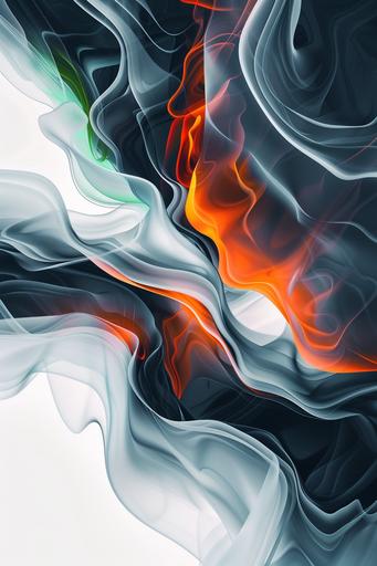 An abstract and minimal flat design with a focus on fluid and organic forms, reminiscent of flowing water and molten lava. The composition should convey a sense of ethereal fluidity and transformation. capture the fluid motion, northern lights, white negative space --no text, drips, fonts, letters, frames, canvas --ar 2:3 --style raw --v 6.0