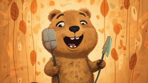An adorable illustration featuring a Quokka version of Cookie Monster joyfully singing 