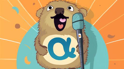 An adorable illustration featuring a Quokka version of Cookie Monster joyfully singing 