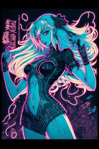 An anime girl is depicted in a line drawing, with neon lights highlighting her features and creating a cyberpunk aesthetic. The girl is shown in an epic pose, with lines that capture the fluidity of her movement and the intensity of her expression. The image is line art, with a focus on the anime girl and the neon sign that surrounds her. The neon sign is a central element of the image, and it adds to the sense of epicness and drama. The neon sign girl is cinematic and amazing, with beautiful features and an epic anime aesthetic. The neon sign aesthetic is a key element of the image, adding to the cyberpunk vibe and creating a sense of beauty and intensity. --ar 2:3 --seed 2229227342 --v 4 --q 2