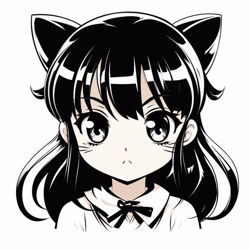 An anime outline of a dangerous cute girl with whiskers winking. Black and white. White background. --c 4 --ar 1:1 --s 200