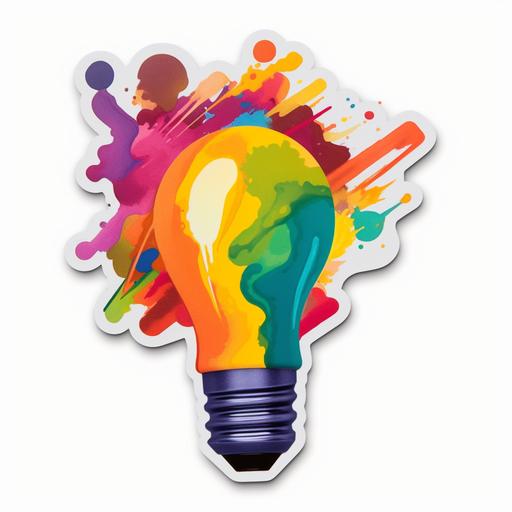 An artsy sticker with a colorful palette and paintbrushes forming the shape of a light bulb, symbolizing creativity and inspiration. --v 5.0