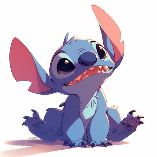 An illustration of Stitch from Disney cartoon, Stitch was acting cute. On a white background --niji 6