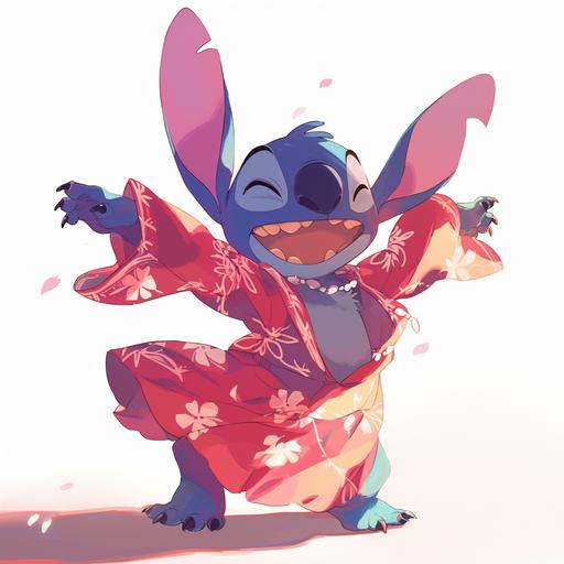 An illustration of Stitch from Disney cartoon, Stitch was dancing tango. On a white background --niji 6