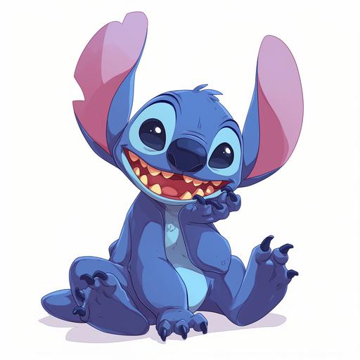 An illustration of Stitch from Disney cartoon, Stitch was acting cute. On a white background --niji 6