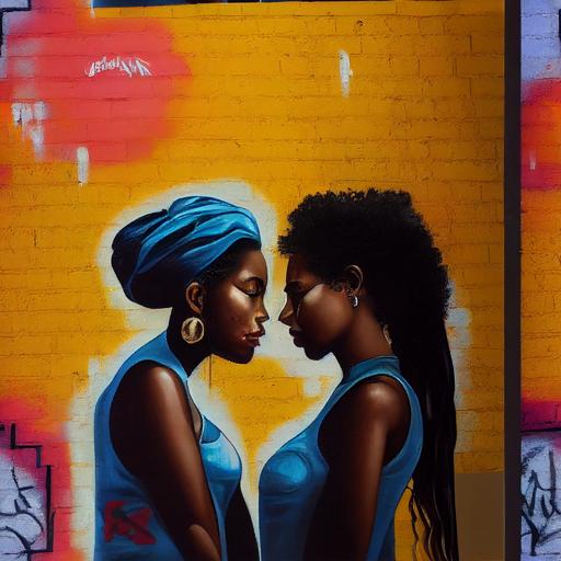 An oil painting of street art and a black girl in love in Spanish Harlem, New York. Style of Phase 2. Graffiti --tile --test --creative --upbeta --upbeta