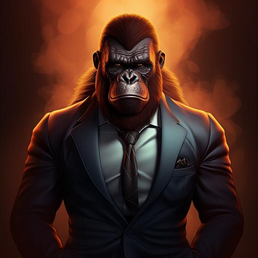 An orangutan in a suit and tie, Backlighting, cartoon style, 8K, hyper quality