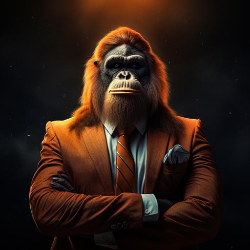 An orangutan in a suit and tie, Backlighting, cartoon style, 8K, hyper quality