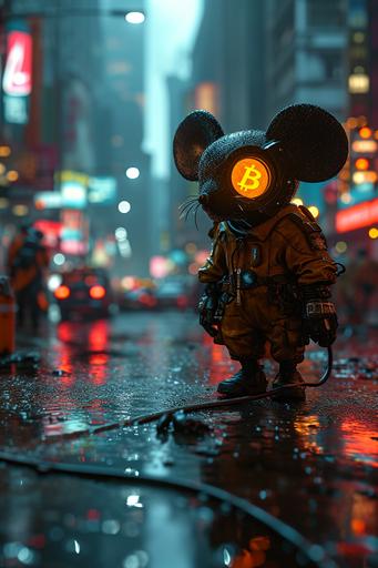 Anabolic mikey mouse, transformer, hulk, Ethereum logo eyes, wearing a neon light suit, cyberpunk city epic neon light  --s 750 --v 6.0 --ar 2:3