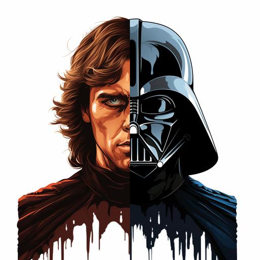 Anakin Skywalker morphing into Darth Vader, vector art, cartoon style, 4k, ultra clear.
