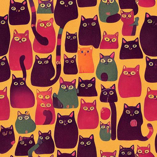 imagine A group of stick figures worshiping a cat, Hasselblad X1D II, complimentary colors, hyperdetailed, UHD, lithograph, seamless pattern --tile --chaos 89 --upbeta --upbeta --test --creative --upbeta