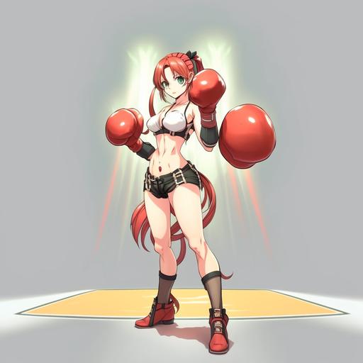 Anime Girl with boxing gloves standing on a stage, white backround, 4k