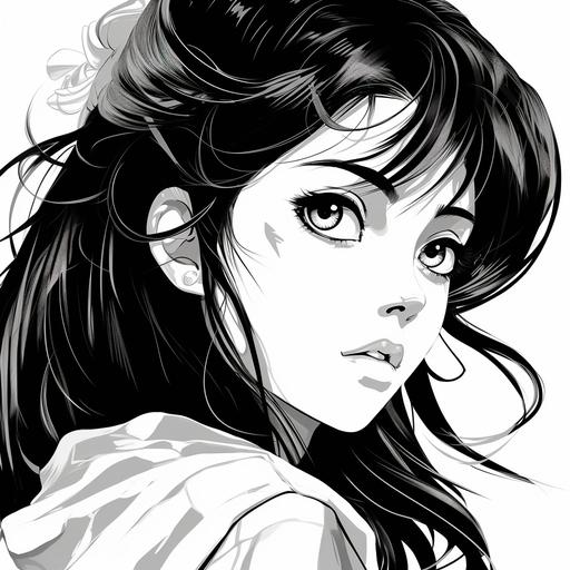 Anime Posters. Manga girl closeup face in black and white Japanese or Korean style retro character. Asian teen t-shirt design print or tattoo graphics vector cartoon poster or banner