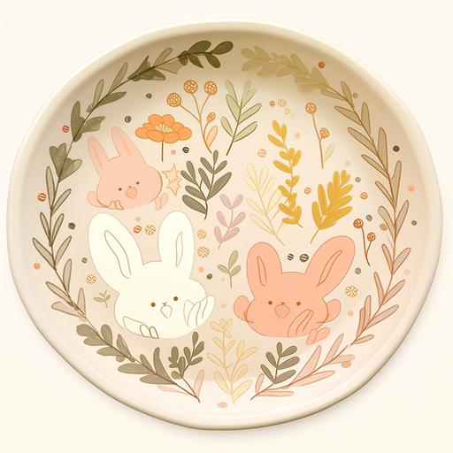 Anime Stoneware, designed to infuriate people with symmetry OCD, the pattern super asymmetrical with anime bunnies hopping about on the stoneware --niji 5