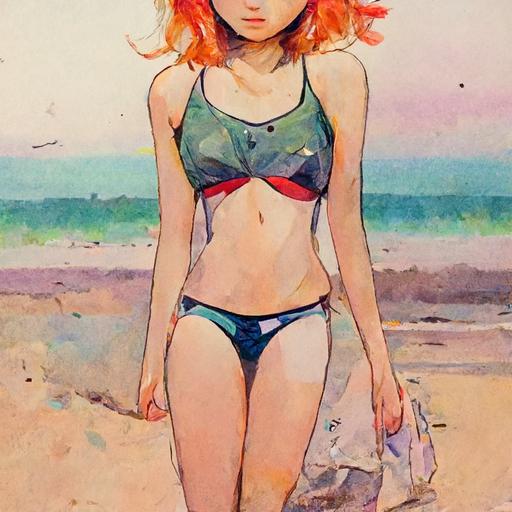 Anime manga cartoon girls underwear beach