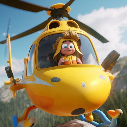 cartoon character in helicopter realistic photo 4K