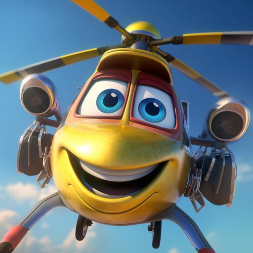 cartoon character in helicopter realistic photo 4K