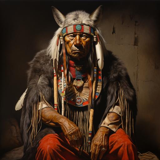 Arapahoe Chief Black-Coyote posing for E.A. Burbank, full color and realism