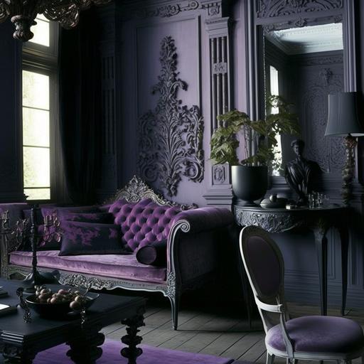 Architecture: Gothic Fashion: Preppy Interior Design: Shabby Chic with purple accents --v 4