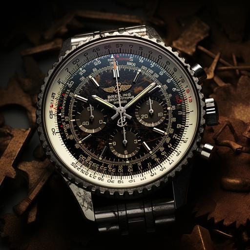 Armbanduhr der Firma Breitling, Zeiger stehen auf 5 Minuten vor Zwölf, photo raw