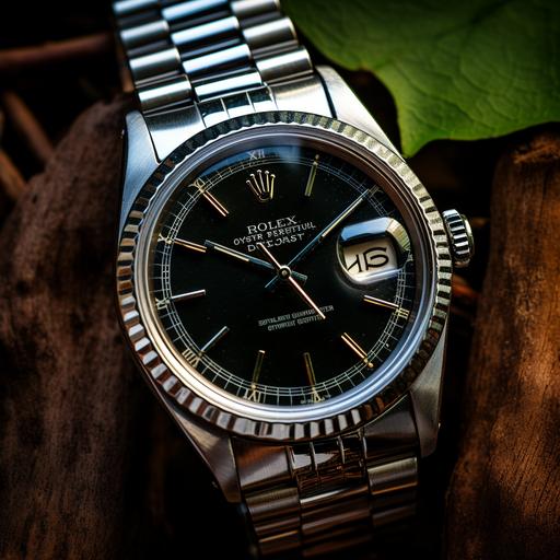 Armbanduhr der Firma Rolex , Zeiger stehen 12:05 Uhr, photo raw
