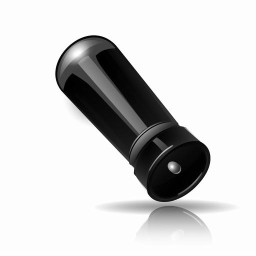 create a simple bold glossy black icon of a flashlight pointing downward on a white background, high definition, --q 1 --stylize 50 --v 5