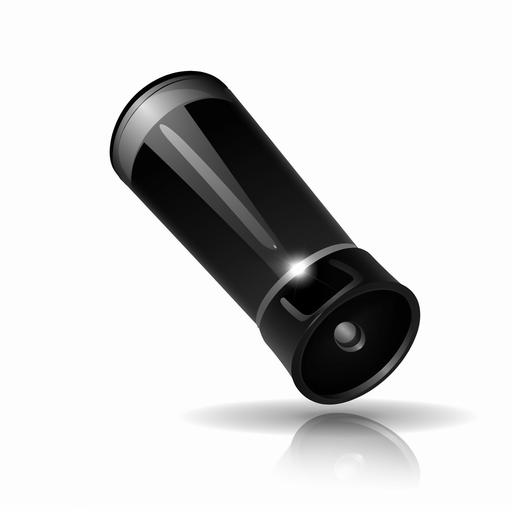create a simple bold glossy black icon of a flashlight pointing downward on a white background, high definition, --q 1 --stylize 50 --v 5