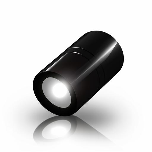 create a simple bold glossy black icon of a flashlight with a soft beam of light pointing downward on a white background, high definition, --q 1 --stylize 50 --v 5