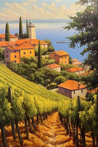 painting of vineyard with houses in Rovinj --v 5.1 --ar 2:3