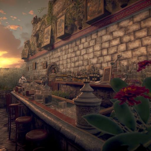 As the sun goes down, an ancient, ancient wall rises in a garden filled with magnificent flowers. One of the remains of a lost Aztec city, this wall is adorned with ancient reliefs, rain clouds gathering on the horizon as the sun illuminates the motifs on the wall. 8k, hyper HD, ornate, intricate, volumetric lighting, octane render --v 4 --q 2 --uplight