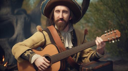 Asmongold as a fashionably dressed colonial Bard in the style of Final Fantasy XIV --ar 16:9 --v 5 --stylize 1000