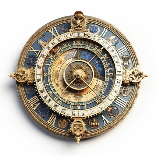 Astrological clock white background. Photo photorealistic. HD