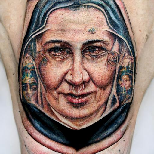 lesbian mother mary tattooed portrait hyperdetails