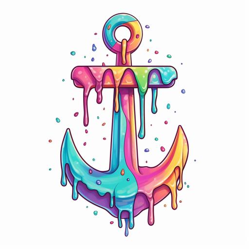 2d cartoon anchor traditional art style rainbow dripping melty vector no background