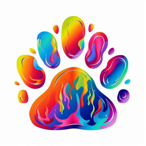 psychedelic colorful cartoon cat paw print melting rainbow vector no background