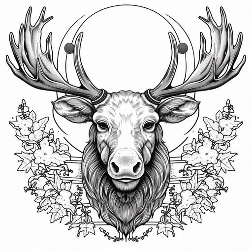 trippy moose head coloring page blank